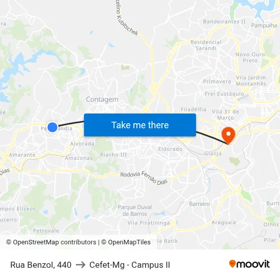 Rua Benzol, 440 to Cefet-Mg - Campus II map