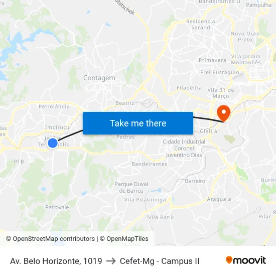 Av. Belo Horizonte, 1019 to Cefet-Mg - Campus II map
