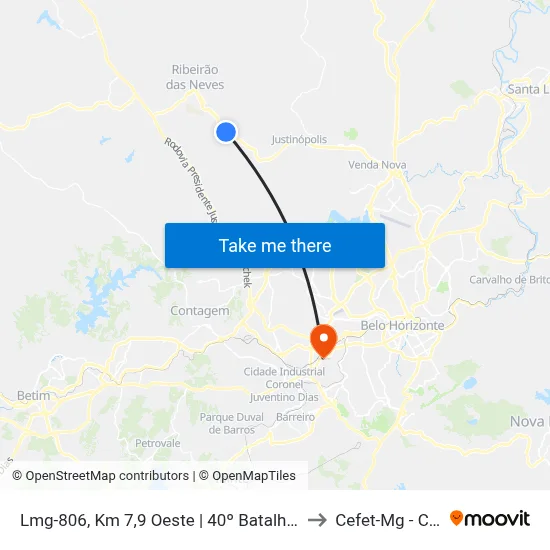 Lmg-806, Km 7,9 Oeste | 40º Batalhão Da Polícia Militar to Cefet-Mg - Campus II map