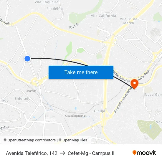 Avenida Teleférico, 142 to Cefet-Mg - Campus II map