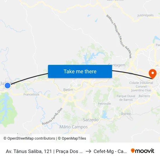 Av. Tânus Saliba, 121 | Praça Dos Três Poderes to Cefet-Mg - Campus II map