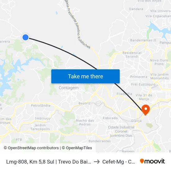 Lmg-808, Km 5,8 Sul | Trevo Do Bairro Darcy Ribeiro to Cefet-Mg - Campus II map