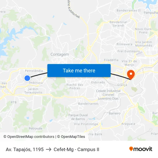 Av. Tapajós, 1195 to Cefet-Mg - Campus II map