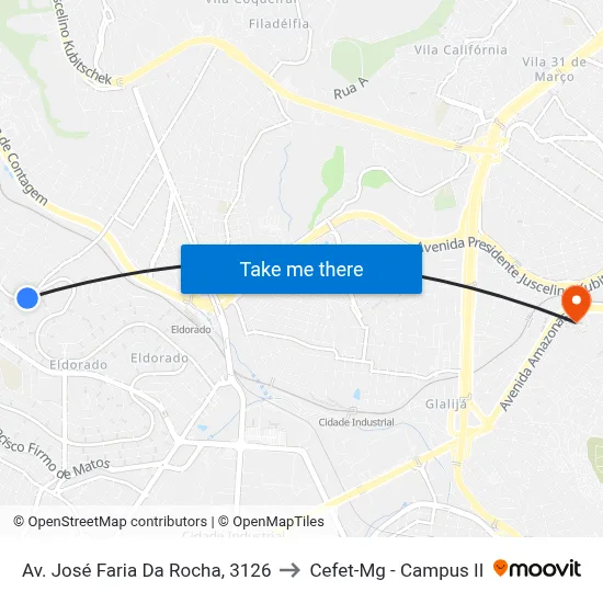 Av. José Faria Da Rocha, 3126 to Cefet-Mg - Campus II map