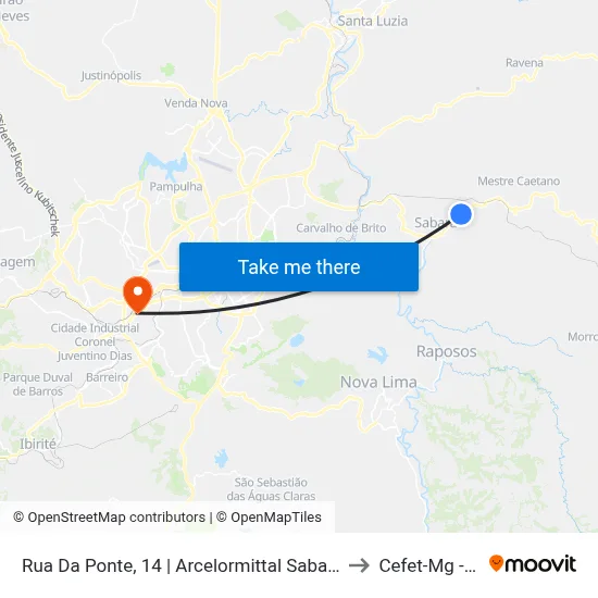 Rua Da Ponte, 14 | Arcelormittal Sabará/Esporte Clube Siderúrgica to Cefet-Mg - Campus II map