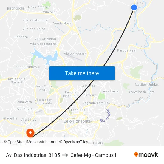 Av. Das Indústrias, 3105 to Cefet-Mg - Campus II map