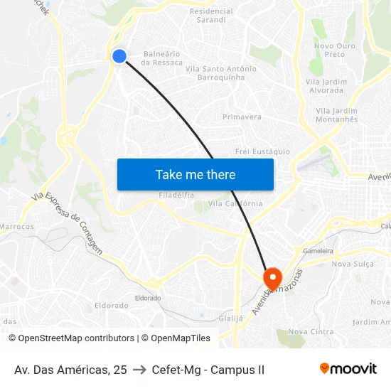 Av. Das Américas, 25 to Cefet-Mg - Campus II map