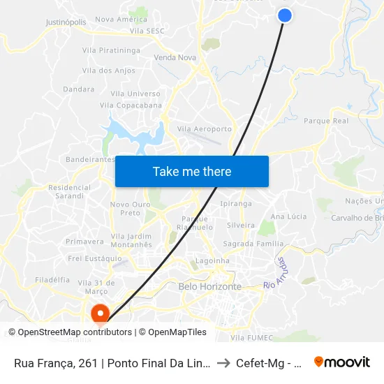 Rua França, 261 | Ponto Final Da Linha 4420 No Baronesa to Cefet-Mg - Campus II map