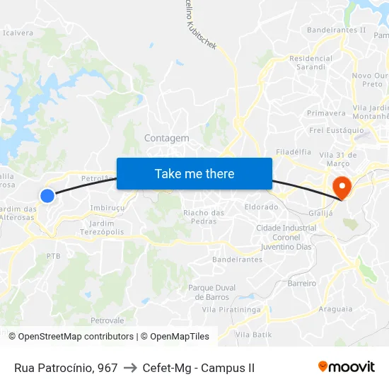 Rua Patrocínio, 967 to Cefet-Mg - Campus II map