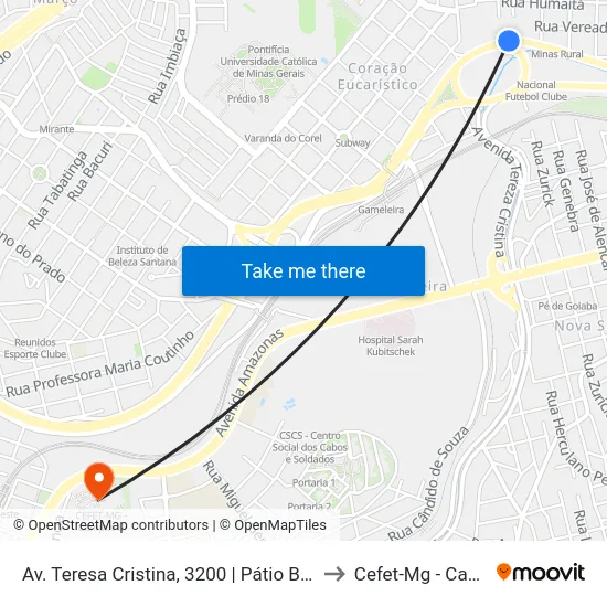 Av. Teresa Cristina, 3200 | Pátio Bhtrans/Senai to Cefet-Mg - Campus II map