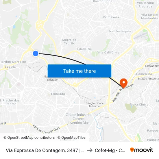 Via Expressa De Contagem, 3497 | Antes Do Apoio to Cefet-Mg - Campus II map