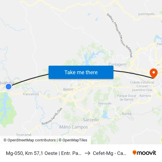 Mg-050, Km 57,1 Oeste | Entr. Para Juatuba to Cefet-Mg - Campus II map