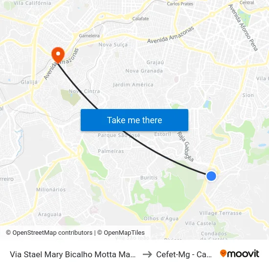 Via Stael Mary Bicalho Motta Magalhães, 355 to Cefet-Mg - Campus II map