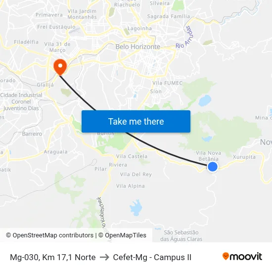 Mg-030, Km 17,1 Norte to Cefet-Mg - Campus II map