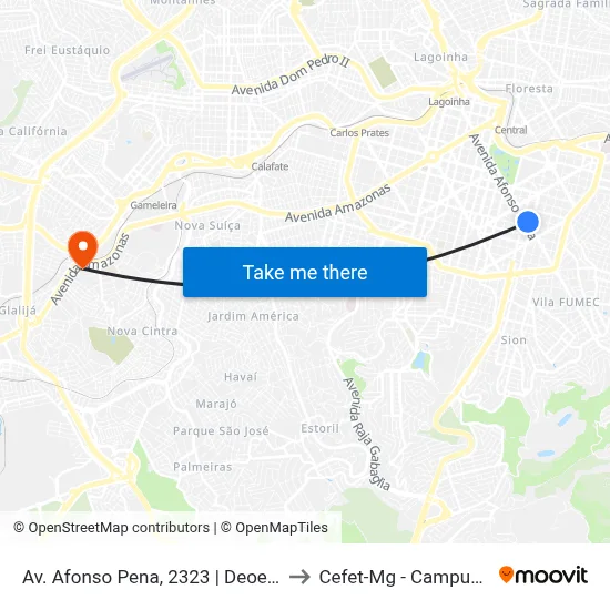 Av. Afonso Pena, 2323 | Deoesp to Cefet-Mg - Campus II map