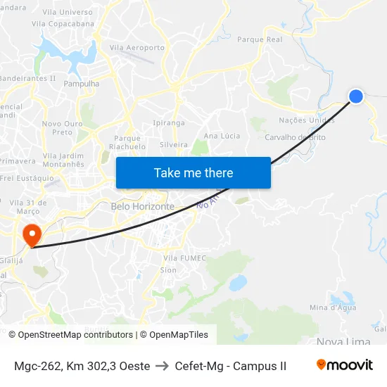 Mgc-262, Km 302,3 Oeste to Cefet-Mg - Campus II map