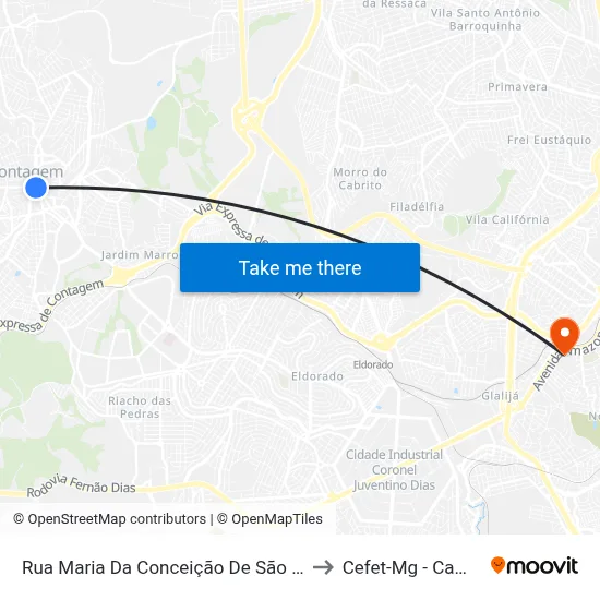 Rua Maria Da Conceição De São José, 281 to Cefet-Mg - Campus II map