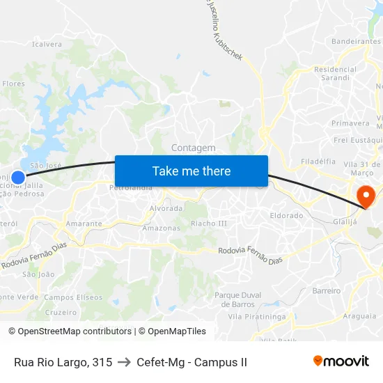 Rua Rio Largo, 315 to Cefet-Mg - Campus II map
