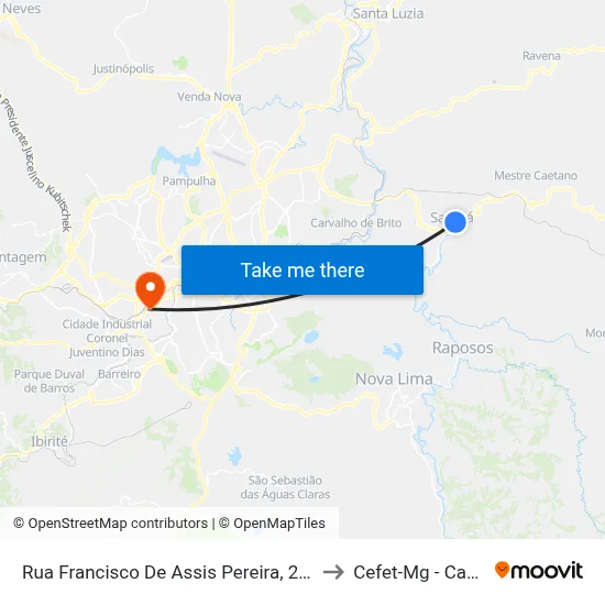Rua Francisco De Assis Pereira, 2 | Santa Casa to Cefet-Mg - Campus II map