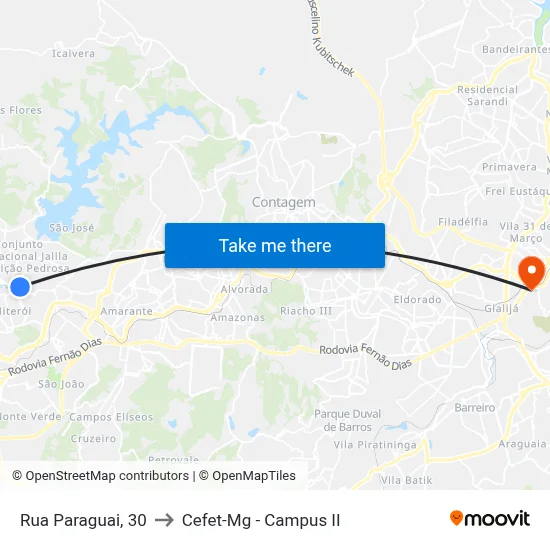 Rua Paraguai, 30 to Cefet-Mg - Campus II map