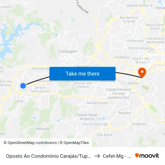 Oposto Ao Condomínio Carajás/Tupinambás (Plaza Tapajós) to Cefet-Mg - Campus II map