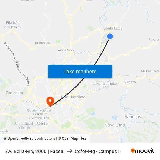 Av. Beira-Rio, 2000 | Facsal to Cefet-Mg - Campus II map