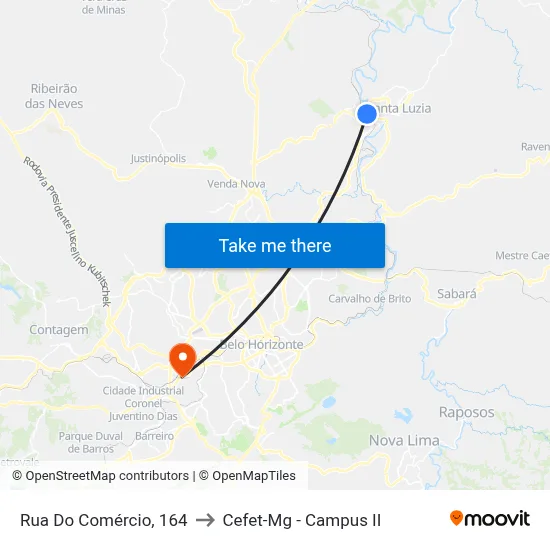 Rua Do Comércio, 164 to Cefet-Mg - Campus II map