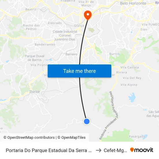 Portaria Do Parque Estadual Da Serra Do Rola Moça | Sentido Jardim Canadá to Cefet-Mg - Campus II map