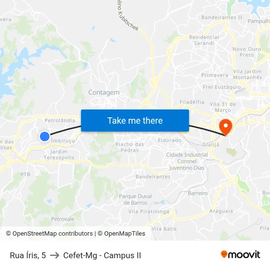 Rua Íris, 5 to Cefet-Mg - Campus II map