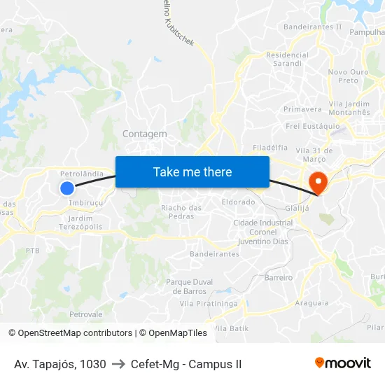 Av. Tapajós, 1030 to Cefet-Mg - Campus II map