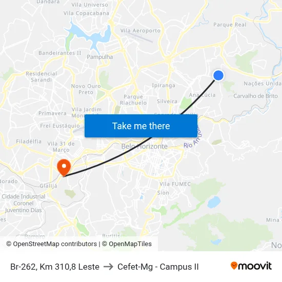 Br-262, Km 310,8 Leste to Cefet-Mg - Campus II map
