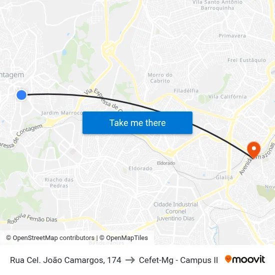 Rua Cel. João Camargos, 174 to Cefet-Mg - Campus II map