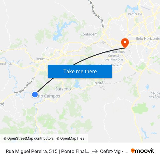 Rua Miguel Pereira, 515 | Ponto Final Das Linhas Do Citrolândia to Cefet-Mg - Campus II map