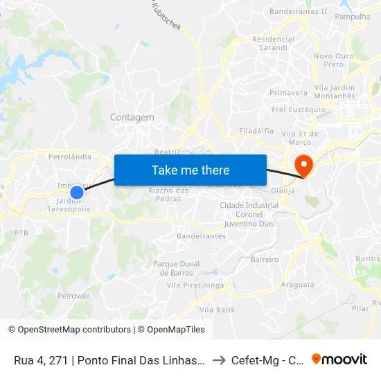 Rua 4, 271 | Ponto Final Das Linhas 2570, 7740 E 7770 to Cefet-Mg - Campus II map