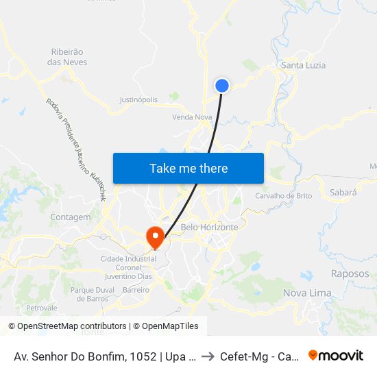 Av. Senhor Do Bonfim, 1052 | Upa São Benedito to Cefet-Mg - Campus II map
