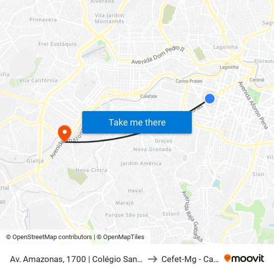 Av. Amazonas, 1700 | Colégio Santo Agostinho 5 to Cefet-Mg - Campus II map