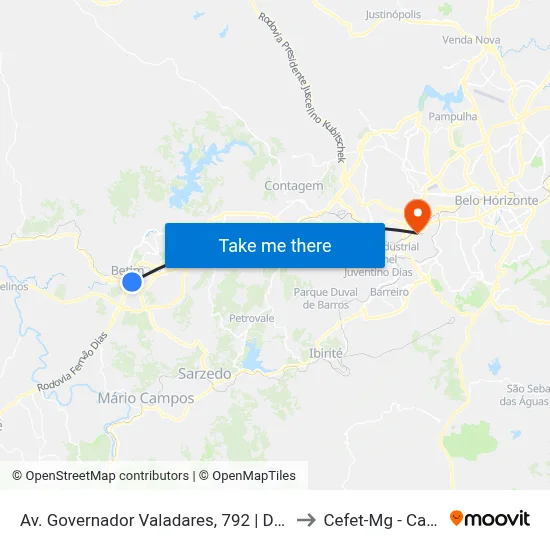 Av. Governador Valadares, 792 | Drogaria Araújo to Cefet-Mg - Campus II map