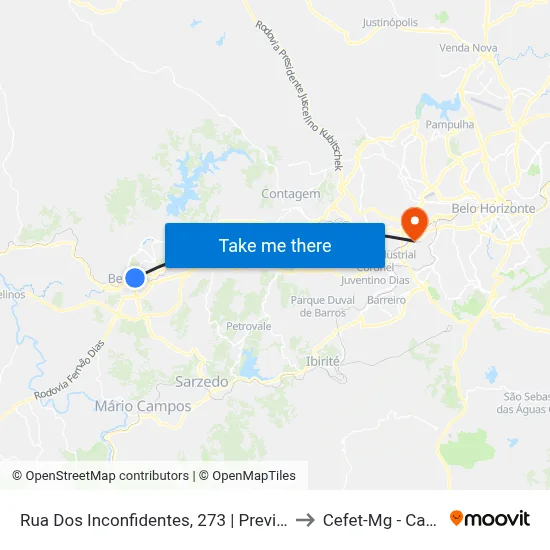 Rua Dos Inconfidentes, 273 | Previdência Social to Cefet-Mg - Campus II map