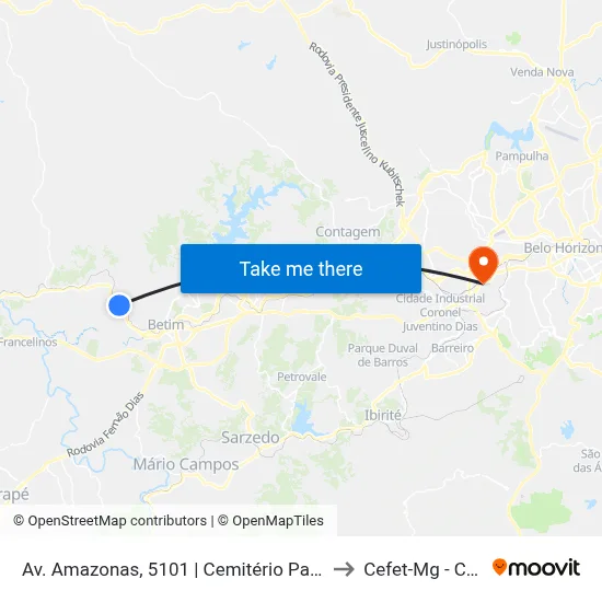 Av. Amazonas, 5101 | Cemitério Parque Da Cachoeira to Cefet-Mg - Campus II map