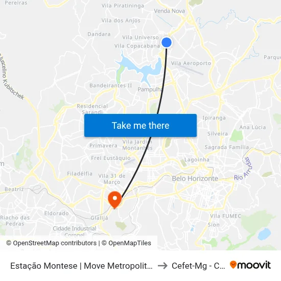 Estação Montese | Move Metropolitano - Sentido Centro to Cefet-Mg - Campus II map