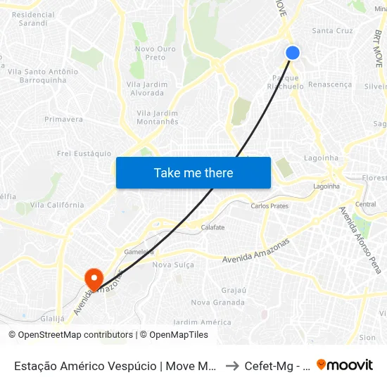 Estação Américo Vespúcio | Move Metropolitano - Sentido Centro to Cefet-Mg - Campus II map