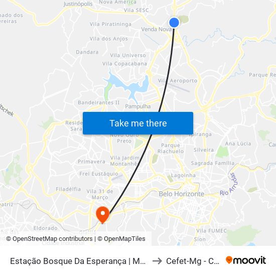 Estação Bosque Da Esperança | Move Metropolitano to Cefet-Mg - Campus II map