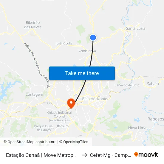 Estação Canaã | Move Metropolitano to Cefet-Mg - Campus II map