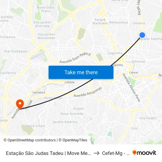 Estação São Judas Tadeu | Move Metropolitano - Sentido Centro to Cefet-Mg - Campus II map