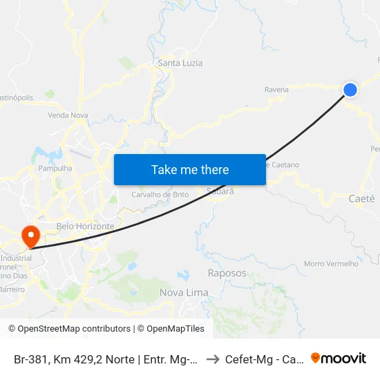 Br-381, Km 429,2 Norte | Entr. Mg-435 Para Caeté to Cefet-Mg - Campus II map