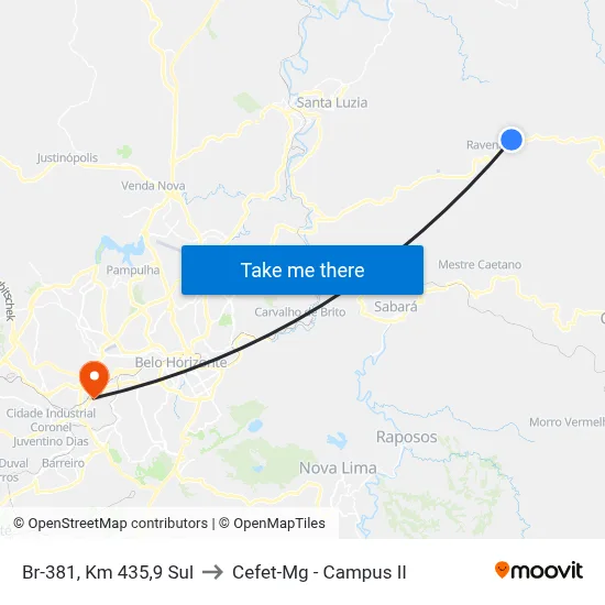 Br-381, Km 435,9 Sul to Cefet-Mg - Campus II map