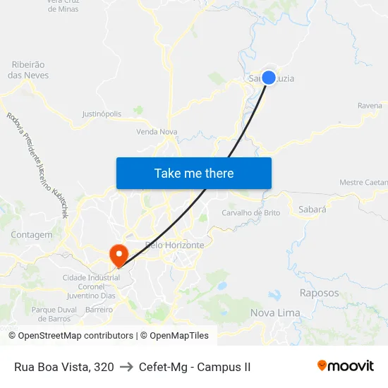 Rua Boa Vista, 320 to Cefet-Mg - Campus II map