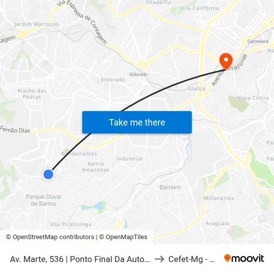 Av. Marte, 536 | Ponto Final Da Autotrans Duval De Barros to Cefet-Mg - Campus II map