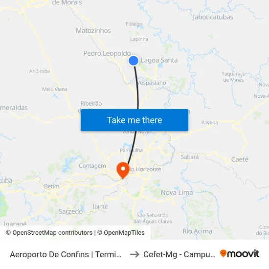 Aeroporto De Confins | Terminal 3 to Cefet-Mg - Campus II map