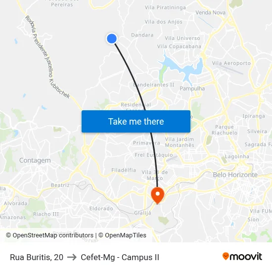 Rua Buritis, 20 to Cefet-Mg - Campus II map